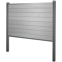 WPC-Sichtschutz Savoie, Zaun Windschutz, WPC-Pfosten zum Einbetonieren ~ Basiselement, 195cm grau