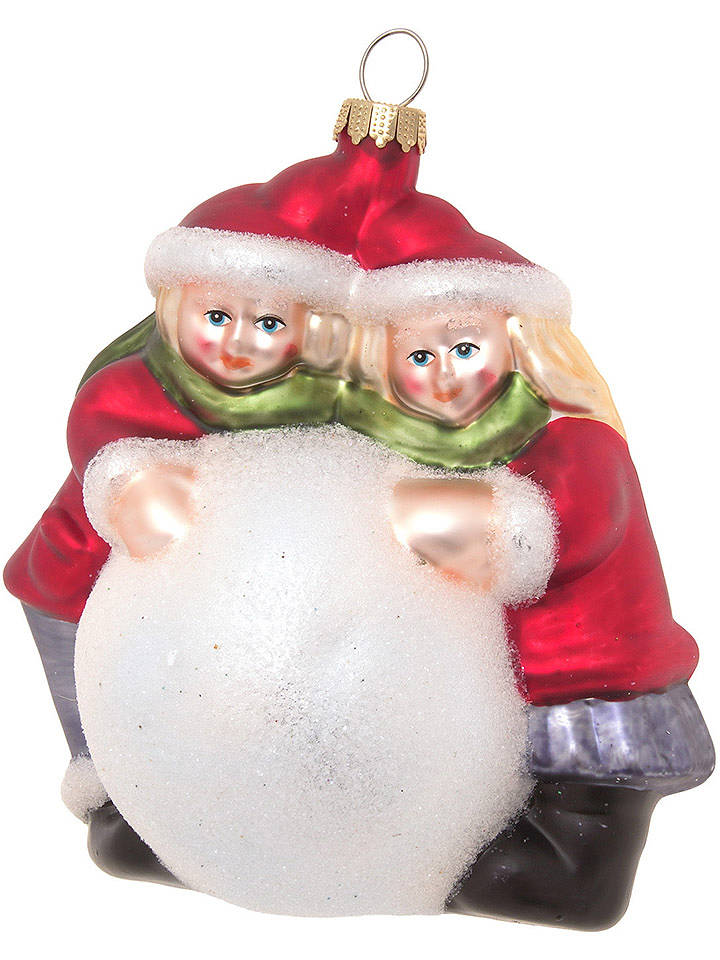 Krebs Glas Lauscha Christbaumornament "Spielende Kinder" in Weiß/ Rot - (L)12 cm - onesize