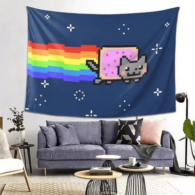 Inspire Curations Nyan Cat Pixel Art Tapestry Retro Gaming Wall Hanging Aesthetic Decor 1 gt 150x200 Cm