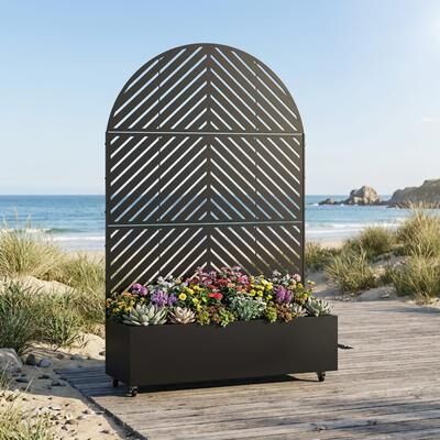 Uixe Arched Decorative Metal Privacy Screen with Planter Box Wheels