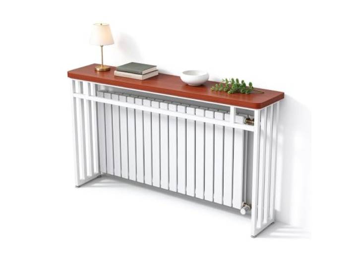 Heizkörperverkleidung, Holzplatte, Kohlenstoffstahlhalterung 17 mm Tischplatte, Abgerundete Ecken, Stahlrohre, Rostschutz, Schwarz oder Weiß(White,100x20x89CM/39x8x35IN)