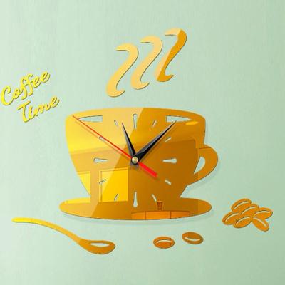 Everyday Crate Coffee Time 3D Acrylic Mirror Wall Clock Silent DIY Wall Decor For Home & Office deep Gold