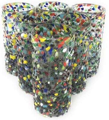 Dos Sueños Dos Suenos Hand Blown Mexican Tequila Glasses - Set of 6 Confetti Design Tequila Shot Glasses (2 oz each)