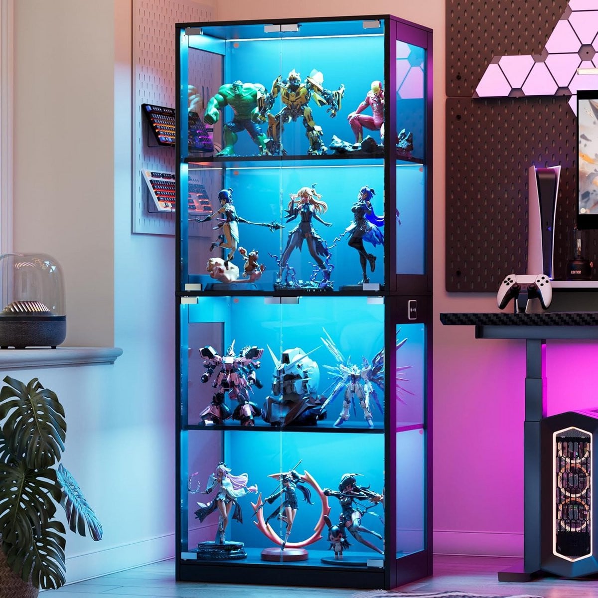 Luxe Glazen Vitrinekast met LED Verlichting en Sensoren - 4 Lagen - Stofdicht