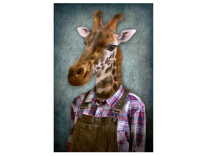 Digitaldruck auf Glas Giraffe mit Latzhose image LAND