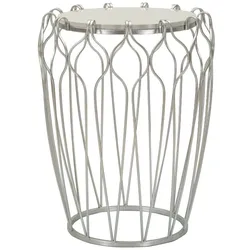 Mauro Ferretti Hook Glam Couchtisch Ø 47,5 x 61,5 cm in Silbermetall und Marmor - Geschwungenes Design mit raffinierten Kontrasten