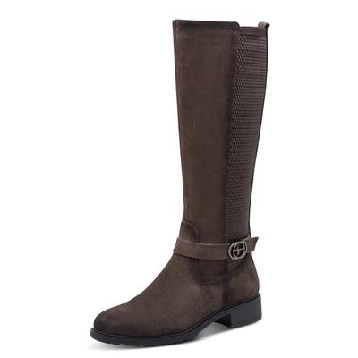 Stiefel TAMARIS, Damen, Gr. 38, wärmend, XS-Schaft, braun (cigar used), Leder, Lederimitat, Textil, unifarben, used, Schuhe Stiefel, Blockabsatz, Langschaftstiefel mit XS-Schaft und Stretchfunktion, Topseller