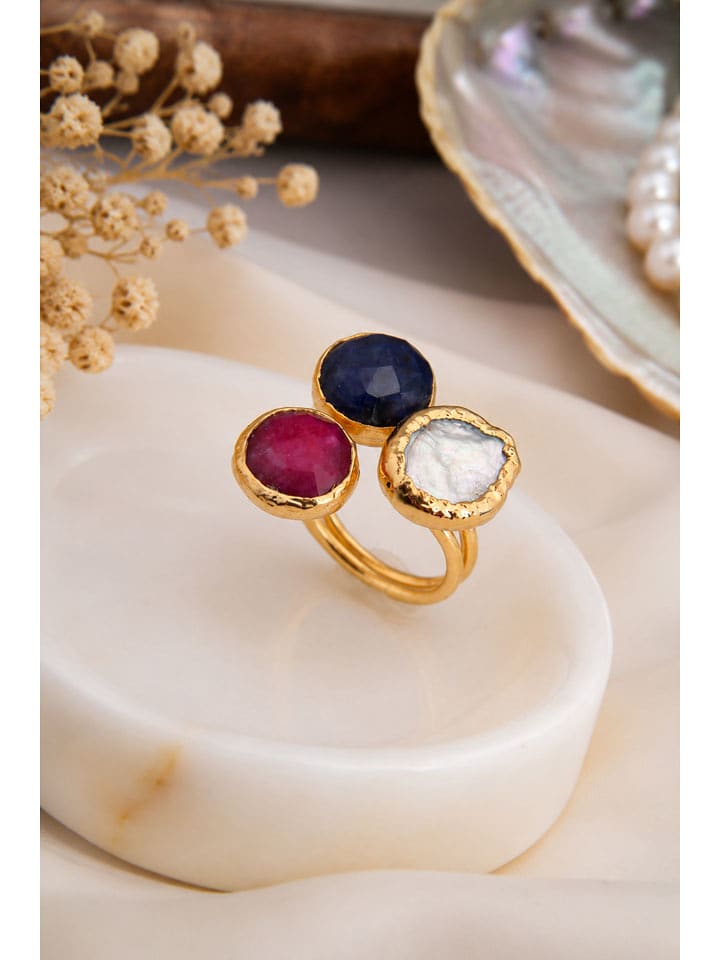 L'Atelier de Gaia Vergold. Ring mit Edelsteinen und Perlmutt - onesize
