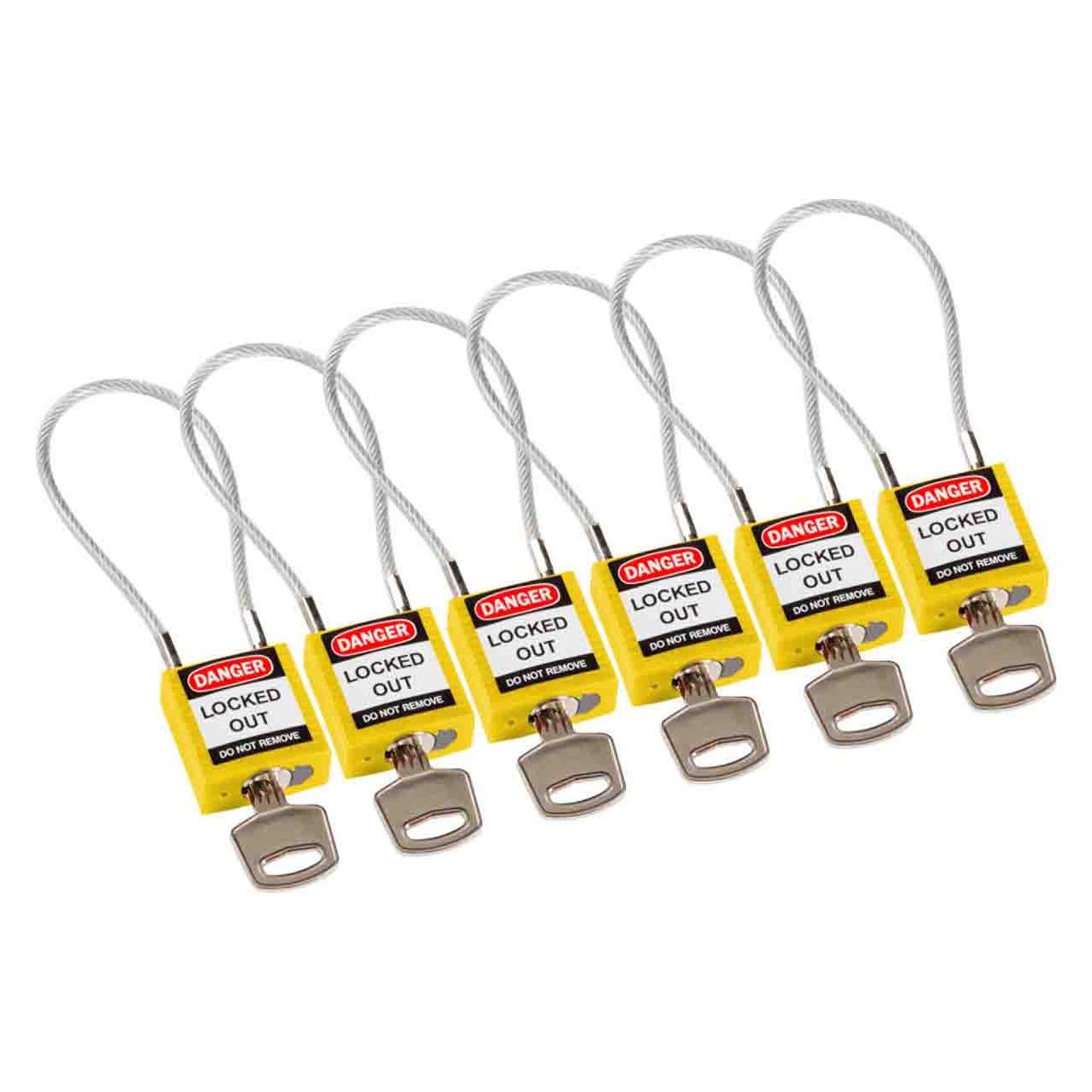 Brady kompaktes Sicherheitsschloss Nylon mit Kabelbügel, Gelb, 200mm Kabellänge, 4,7mm PVC-beschic (146129)