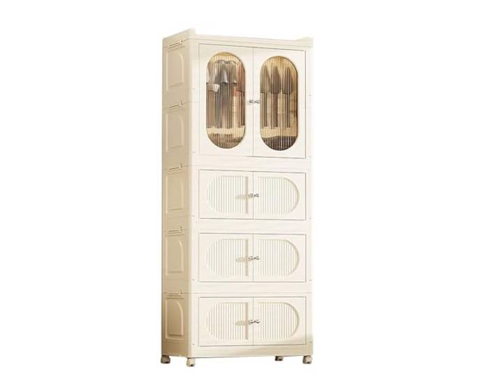 JHGFVDX Klappbarer Kleiderschrank, Hergestellt aus PP, Platten. Magnetische obere und untere Türen. Trans(70 * 37 * 173cm)