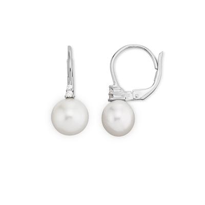 Paar Ohrhänger OROLINO "Gold 585 mit weißen Perlen und 4 Brillanten zus. 0,05ct.", weiß (weiß, weiß), Ohrringe, Damen, one-size, 0,05 SI = kleine Einschlüsse, Gold