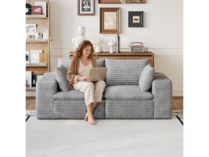 XINGNING Cordsofa, Modulares Cloud Sofa Mit Schaumstoffpolsterung Ohne Montage Für Wohnzimmer und Schlafzimmer (Loveseat(Grey))