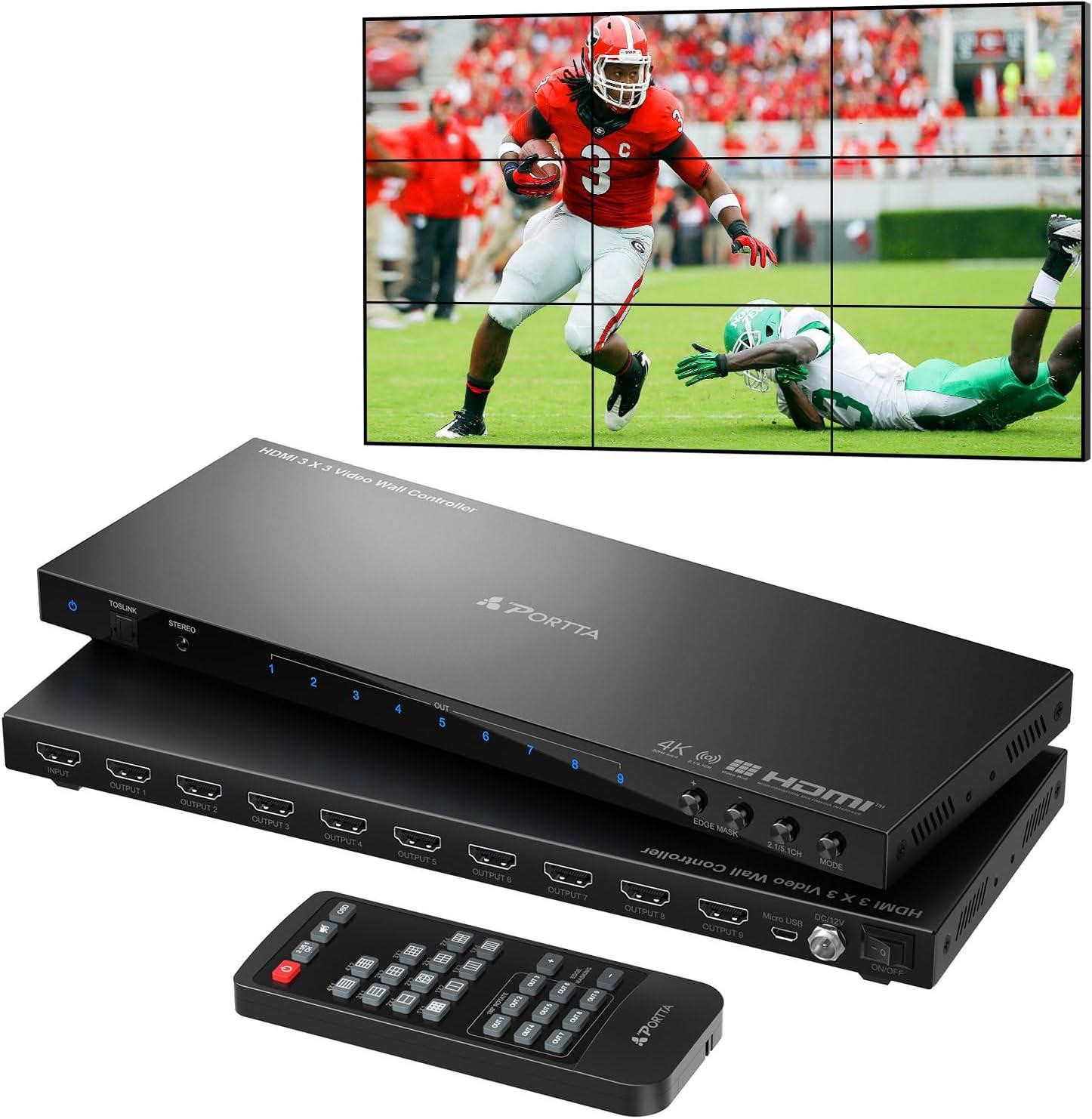 Selius Video Wall Controller 3x3 4K HDMI Video Wall Processor met 19 splitsingsmodi, RS232, 180 graden rotatie en Audio Extractor