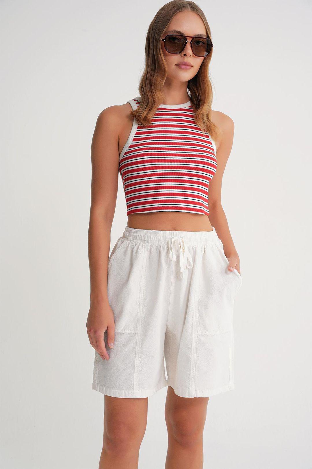 Hoge Taille Katoenen Touw Mini Shorts
