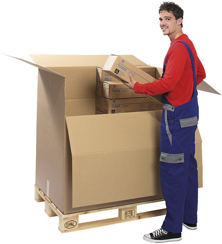Palettencontainer mit Ladeklappe, braun, Innenmaße 1170 x 770 x 1200 mm, 3-wellig, Palette mit VE 35 Stk ratioform