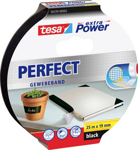 TESA PERFECT 56339-00002-01 Gewebeklebeband tesa extra Power Schwarz (L x B) 25m x 19mm 1St.