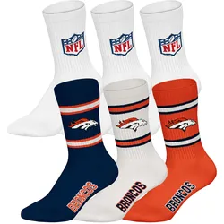 NFL Unisex Socken, 6er Pack - NFL Teams, 6Pack Crew Socks, Football, Logo, Baumwollmischung Denver Broncos/Weiß / 39-42