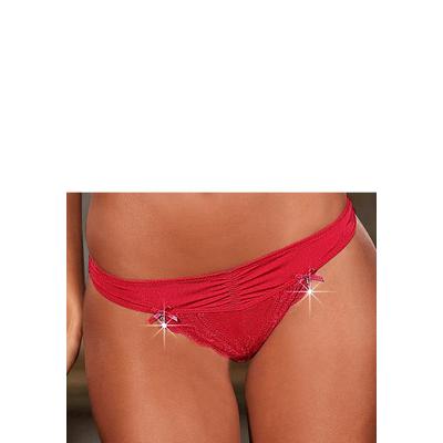 String LASCANA, Damen, Gr. 40/42, rot, Microtouch, Obermaterial: 90% Polyamid, 10% Elasthan, Unterhosen String, mit Zierschleifen und Glitzeraccessoire