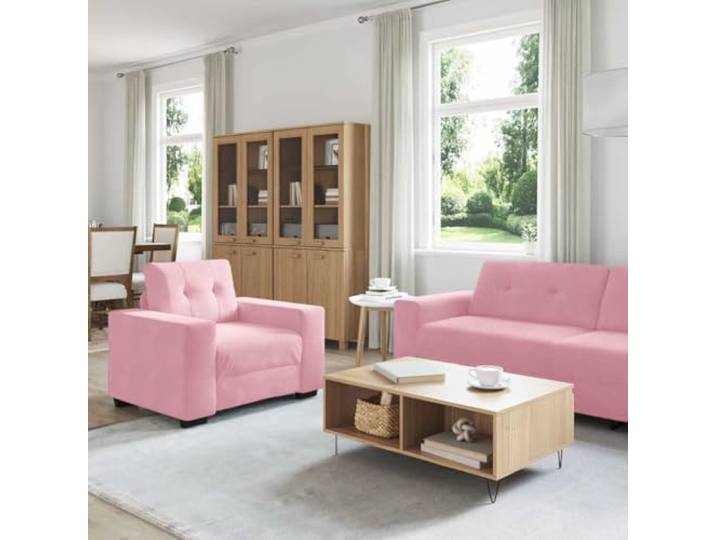 KTHLBRH Sofa-Set, 3-teilig, rosa Samt, 221 cm Sessel, 2- und 3-Sitzer-Sofa, Metallrahmen, Schaumstoff, 6-Sitzer, 660 kg