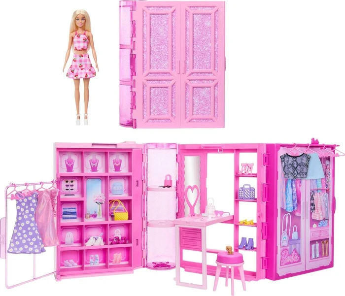 Barbie Dream Kleiderschrank in Pastellfarben mit Puppe, Kleidung und Accessoires