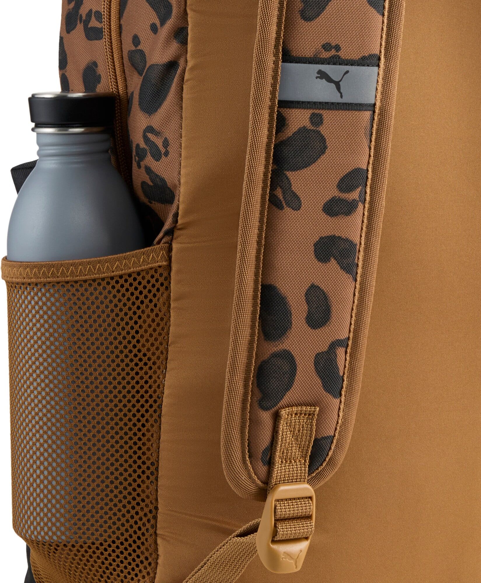 Rucksack PUMA "PHASE AOP BACKPACK", braun (puma schwarz, kona braun, leopard aop), Rucksäcke, Netz, Obermaterial: 100% Polyester, gemustert, Rucksack, mit geräumigem Hauptfach, mit vorderer Reissverschlusstasche puma schwarz, kona braun, leopard aop Einhe