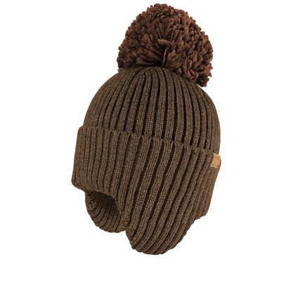 Strickmütze MAXIMO, Jungen, Gr. 49/51, braun, Strick, Materialmix, Mützen Strickmütze, wärmend, breiter Umschlag, Ohrenklappen, Bommel
