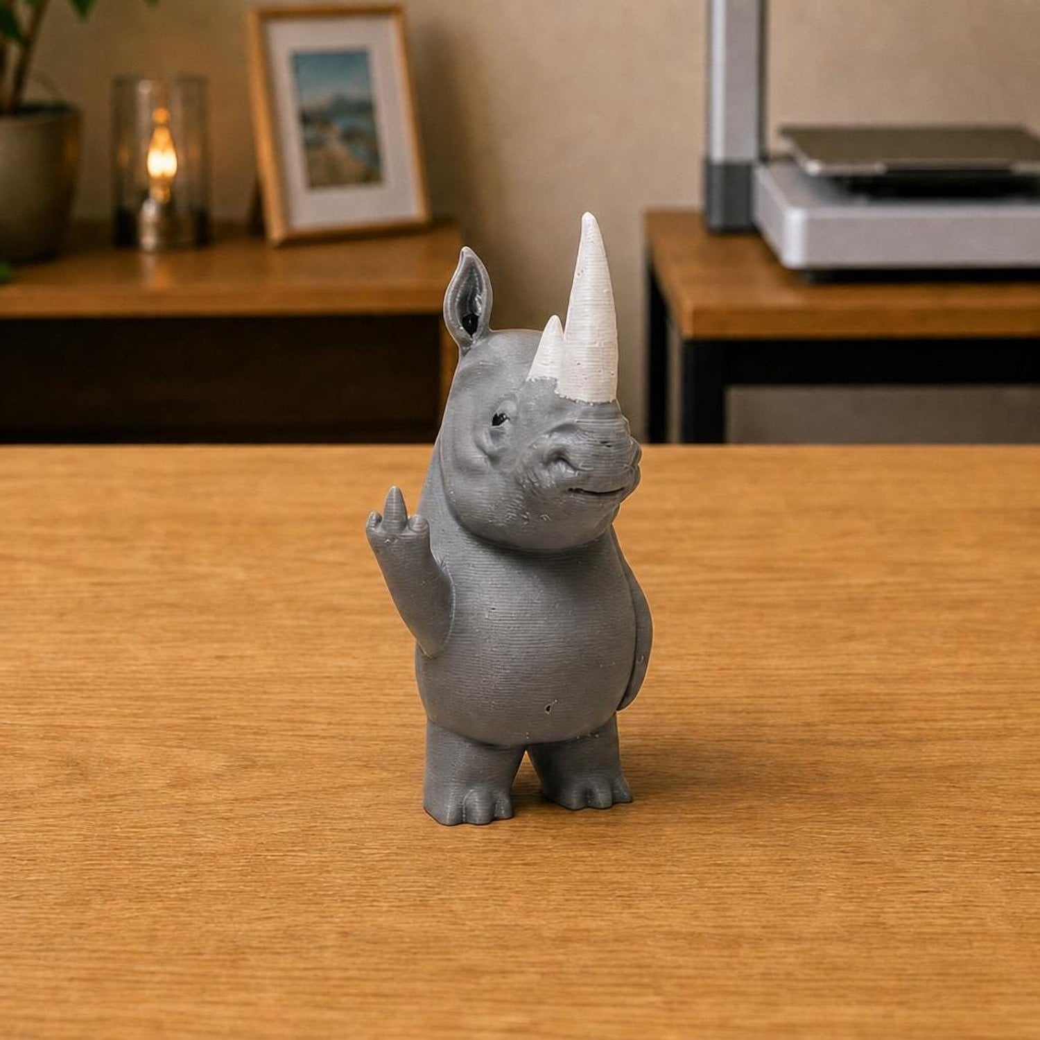 AnimalsAttitude Grote Neushoorn Figurine met Middelvinger 3D-geprint PLA Beeldje