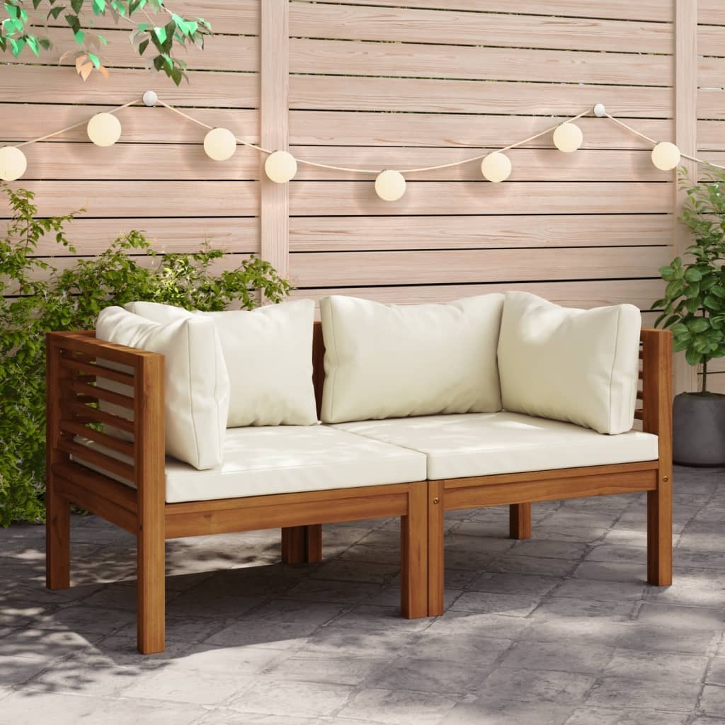 Maison Exclusive - Ecksofas 2 Stk. mit Cremeweißen Kissen Massivholz Akazie