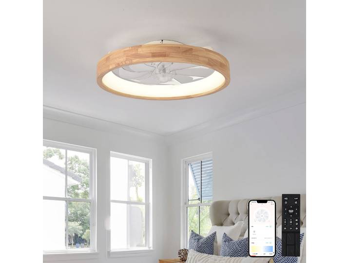 Ventilateur de plafond avec lumière, contrôle intelligent double par application et télécommande, régulation de vitesse à 6 vitesses, conversion de fréquence, 19,6 pouces