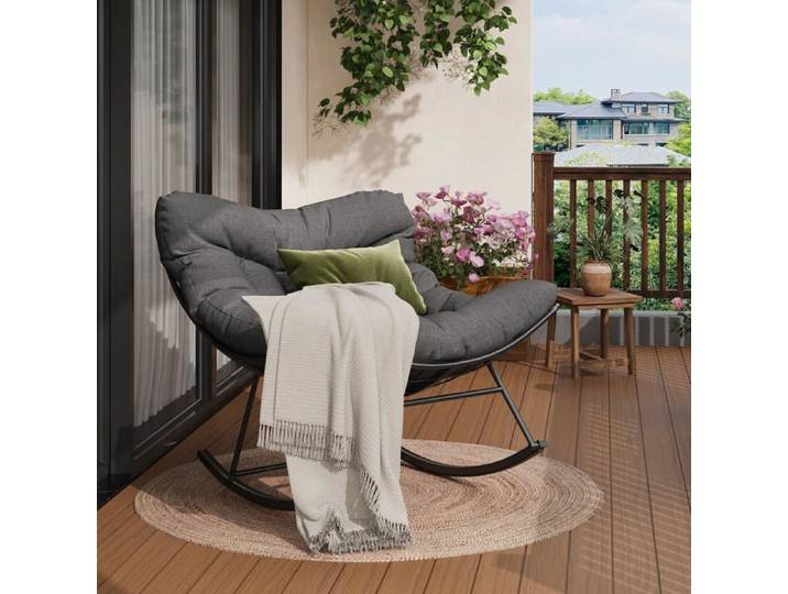 Fauteuil à bascule œuf surdimensionné coussin épais repose-pieds intérieur extérieur salon jardin terrasse confort
