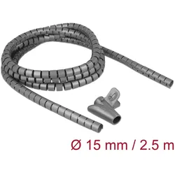 DELOCK Spiralschlauch mit Einziehwerkzeug 2,5m x 15mm grau