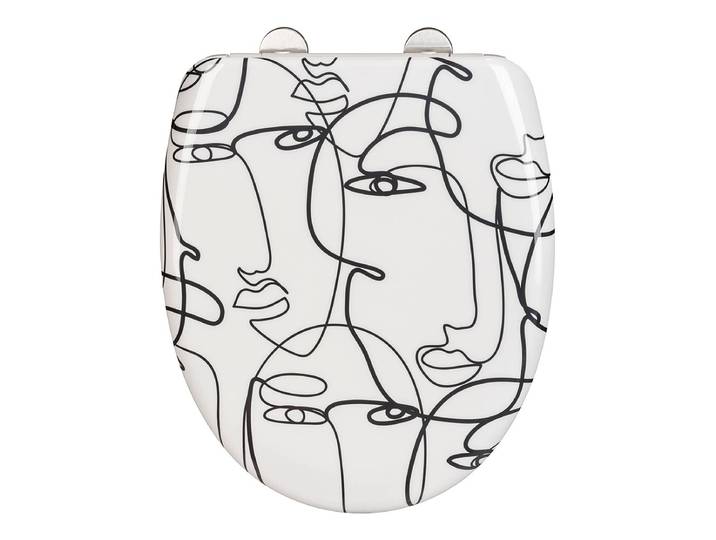 Siège WC Faces Siège WC : duroplast Fixation : acier inoxydable Blanc/Noir 38 x 45cm