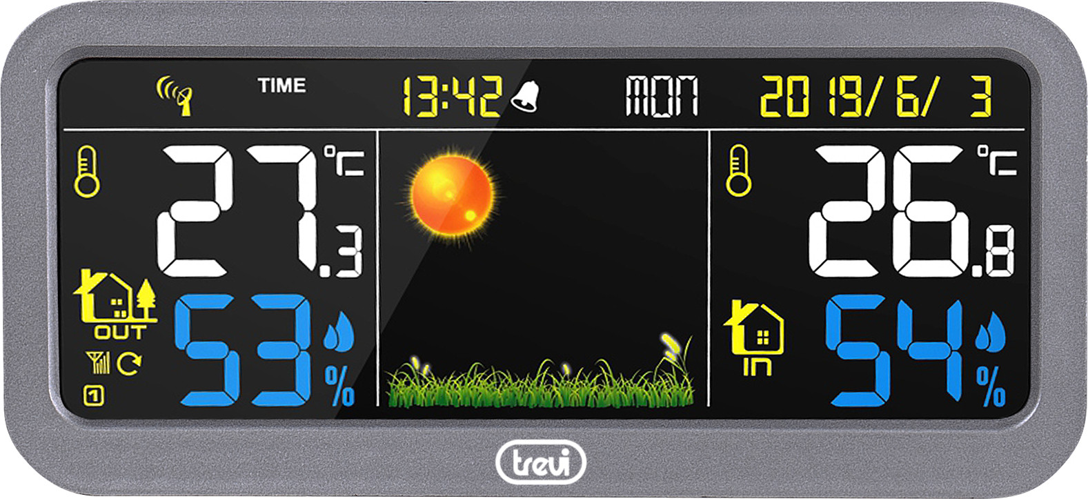Trevi ME 3P20 RC weerstation met LCD-scherm, grijze kleur, barometer, thermometer en luchtvochtigheidssensor