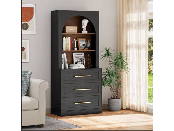 GOOBUY Buffet Haute 180cm Vaisselier Cuisine Haute Armoire de Rangement avec 3 Tiroirs et 3 Compartiments 80 x 40 x 180 cm Noir