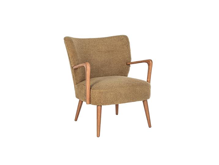 Massiver Retro Design Sessel „Moritz“ Bouclé Hellgrün Bizzotto