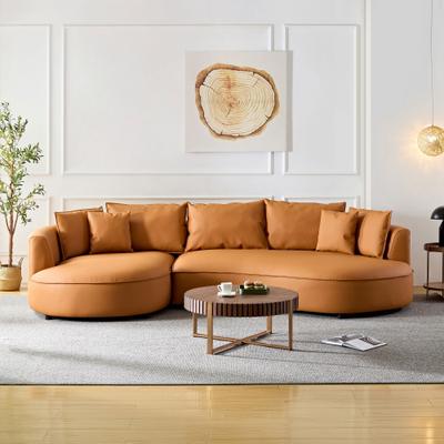 Modern Curved Sectional Sofa with Five Seats, Eco-Leather Upholstery and Multifunctional Pillows by GDFStudio
