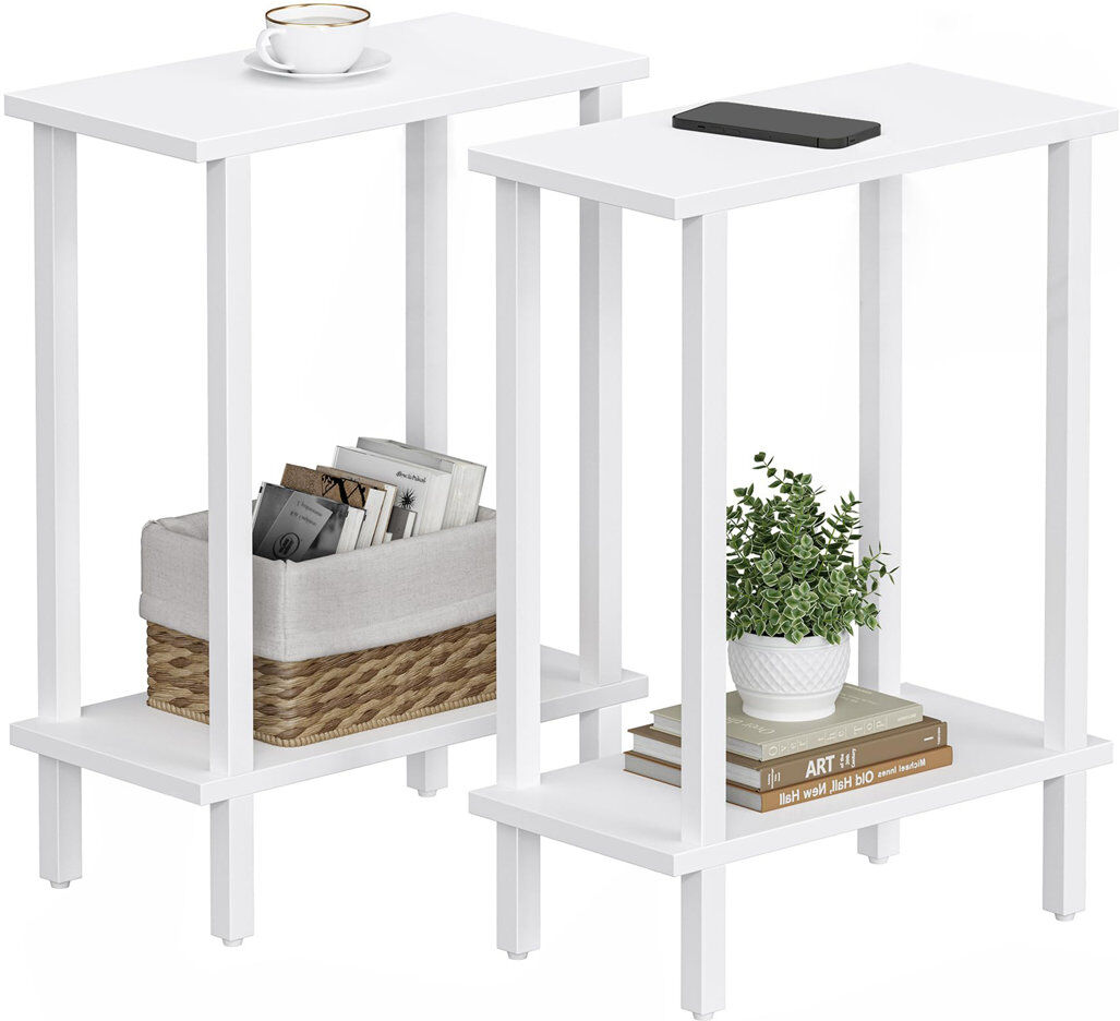 Rio Four Leg Rectangular Side Table Set White/White 57cm H X 40cm W X 20cm D
