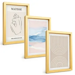 BILDER SET 3er Set - 20x30 cm Goldrahmen - Linien, Wellen, pastellfarbener Minimalismus