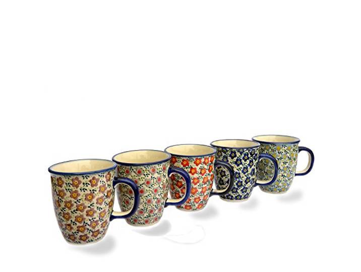 Bunzlauer Becher-Set aus 5 Bechern Mars, Dekor Viola, in 5 Farbvarianten
