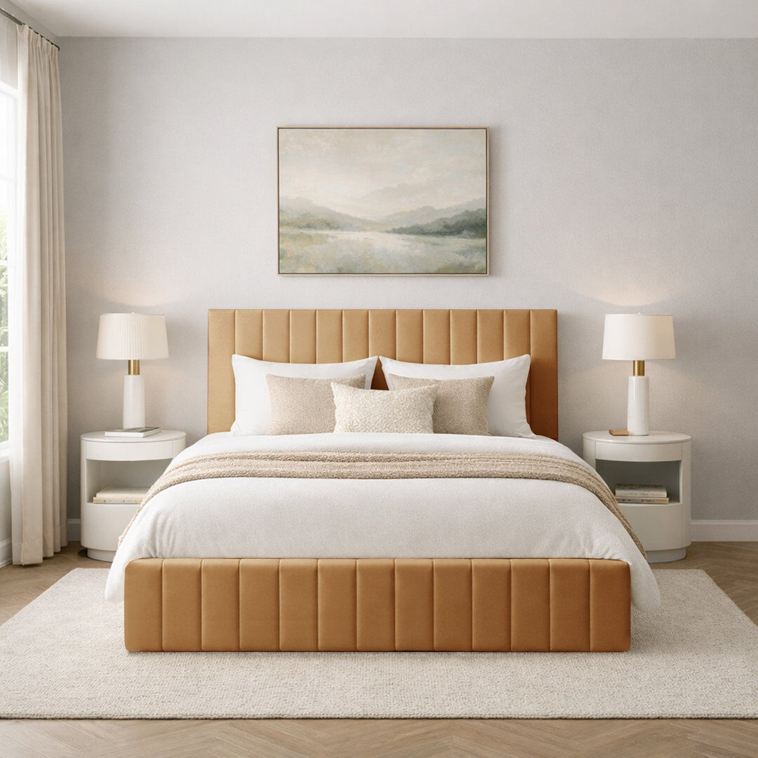 17 Stories Morgana Upholstered Storage Bed Frame Beige Super King (6')