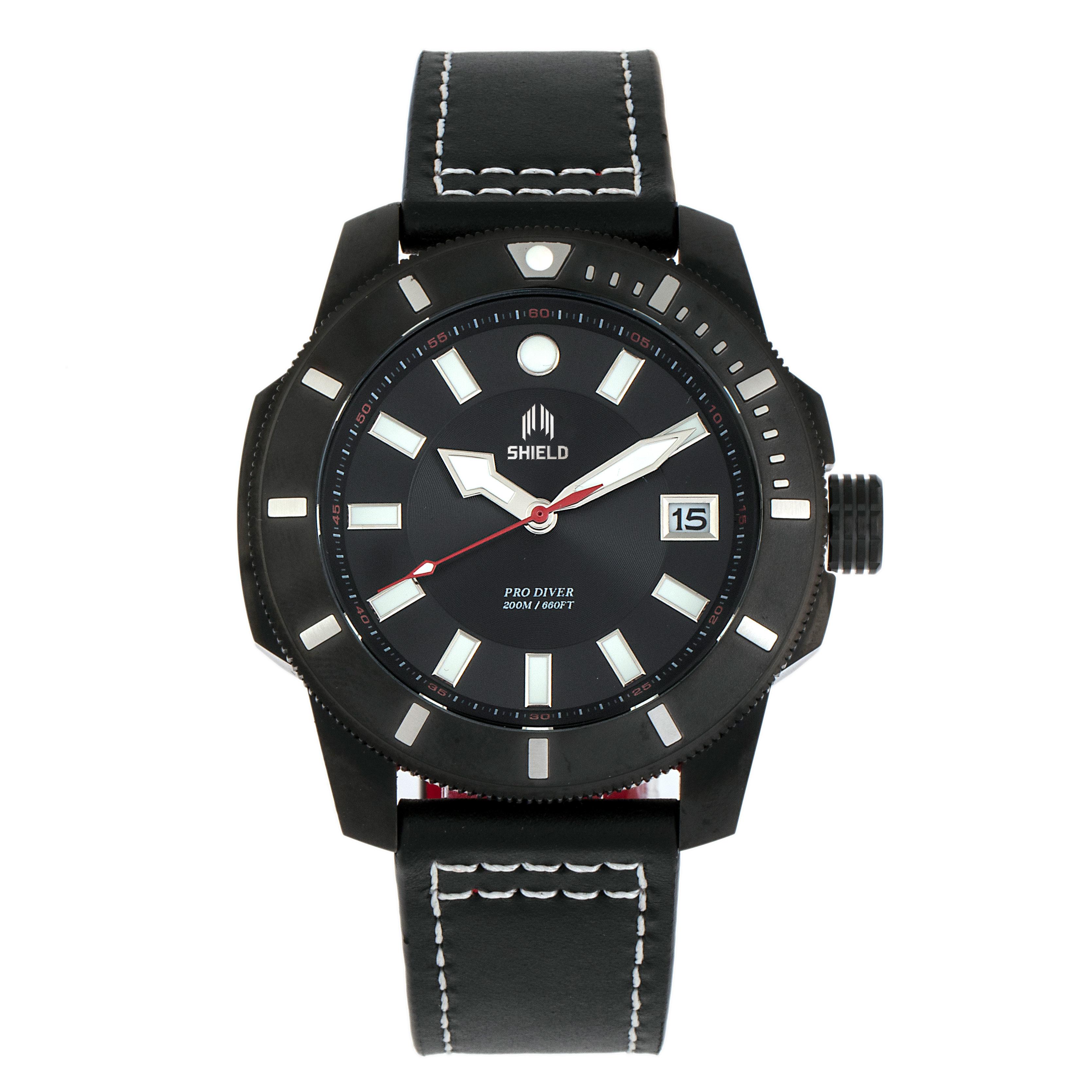 Shield Shaw lederen band duikhorloge voor heren met datum