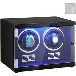 VEVOR Uhrenbeweger, Automatik-Uhrenbeweger, Watch Winder, Uhrenbeweger für Automatikuhren, Automatischer Uhrenbeweger mit Platz für 2 Uhren, LED Beleuchtung, 150–207 mm Einstellbare Riemenlänge