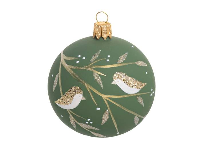 Weihnachtskugel aus mit goldenen Vogelmotiven