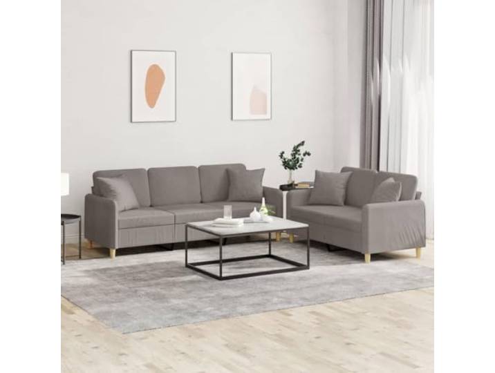 HEFZGDB 2-TLG. Sofagarnitur mit Kissen Taupe Stoff – Robuste Wohnlandschaft mit atmungsaktivem Bezug für langlebigen Sitzkomfort, strapazierfähige Polsterung und stabiles