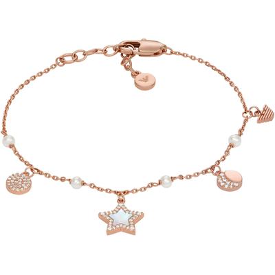 Armband EMPORIO ARMANI "Schmuck Geschenk Metall Armkette SENTIMENTAL Stern", rosa (roségoldfarben, weiß, perlmuttfarben, weiß), Armbänder, Damen, 19cm, Metall, Armband, mit Zirkonia (synth.), Perlmutt und Süßwasserzuchtperlen