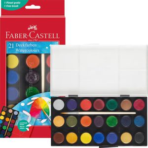 Faber-Castell Farbkasten 125027, Aquarellfarbkasten, mit Pinsel und 21 Farben