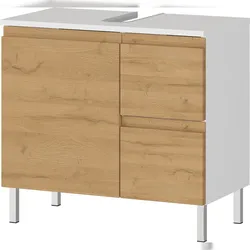 WB-Unterschrank `Veer` 60x34x56 in Weiß und Grandson-Eiche mit Chromfüßen, mit Stauraum | Kadima Design