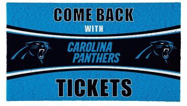 Evergreen Carolina Panthers 28 in. x 16 in. PVC Come Back With Tickets Trapper Door Mat