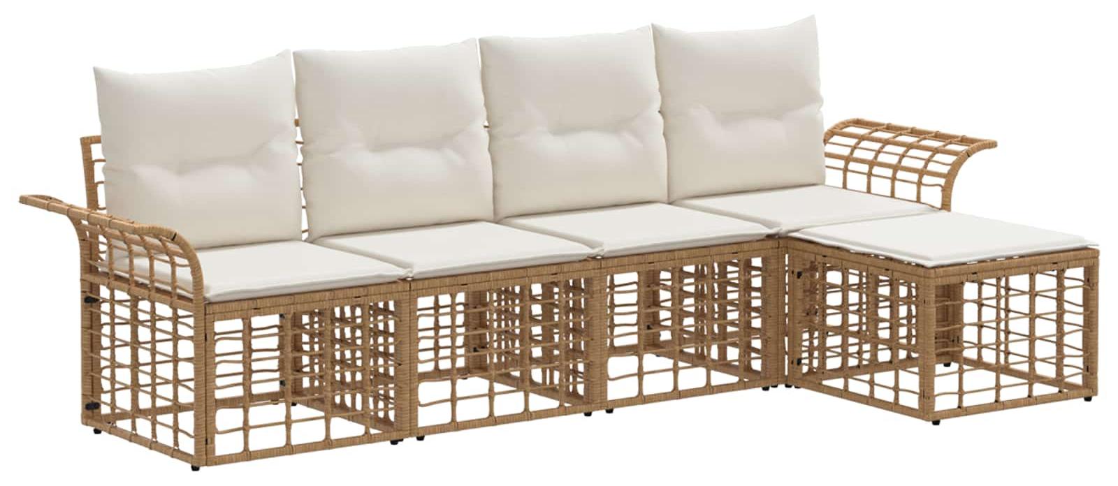 Outdoor-Sofagarnitur 5 pcs Natürlich und Cremweiß Polyester