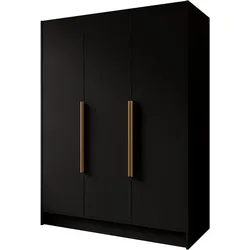 DREHTÜRENSCHRANK Pavia ohne Spiegel, Schwarz mit goldenen Griffen, 150 cm